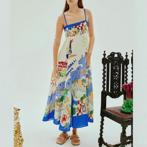 Women Sexy Graffiti Print Cami Maxi Dress Colorful A-Line Swing Summer Vacation Beach Long Dress Casual Artistic Sleeveless Party Gown