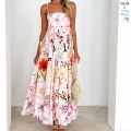 Women's Bohemian Floral Print Cami Maxi Dress Backless Sexy High Waist Polyester Big Swing Sundress For Summer Vacation Beach Wear