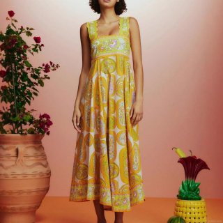 Sexy Women Paisley Floral Print Maxi Dress Square Neck Scalloped Straps Sleeveless High Waist A-Line Polyester Vacation Long Dress Summer Boho Chic Outfits