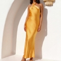 Women's Sexy Halter Neck Backless Satin Maxi Dress Gold Silk Effect Crossed Neck Slim Fit Evening Banquet Party Cocktail Wedding Guest Gown