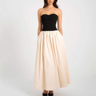 Women's Strapless Color Block Maxi Dress Elegant High Waist Backless Lace-up A-Line Evening Party Long Dress 95% Polyester Hepburn Style Sexy Bodycon Sleeveless Clubwear