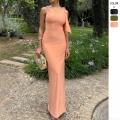 Women's Elegant Single Shoulder Ribbon Bodycon Maxi Dress Sexy Solid Color Sleeveless Floor Length Evening Party Wedding Guest Gown Slim Fit Polyester Spandex Dress