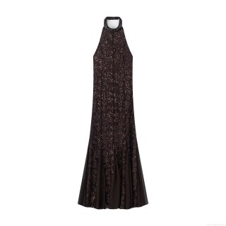 Elegant Women's Halter Neck Sequin Maxi Dress Sexy Backless Slim Fit Mermaid Evening Gown Polyester Mesh Party Banquet Wedding Dress