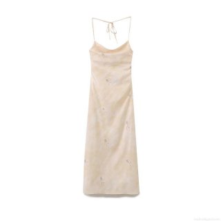 Women Sexy Backless Satin Floral Print Cami Dress Elegant Cowl Neck Waist Cut-Out Maxi Long Dresses For Party Vacation Summer Spring