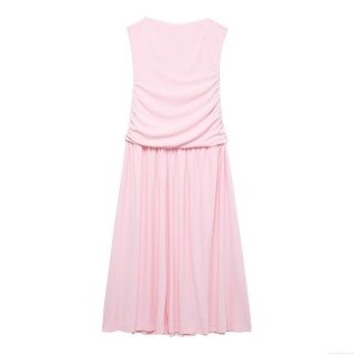 Women Sexy Sweet Spicy Style Pleated Bandeau Maxi Dress Slim Fit Sleeveless Knit Evening Party Elegant Long Dress For Ladies