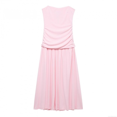 Women Sexy Sweet Spicy Style Pleated Bandeau Maxi Dress Slim Fit Sleeveless Knit Evening Party Elegant Long Dress For Ladies