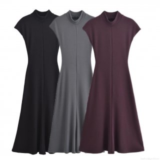 Women's Sleeveless Mock Neck A-Line Maxi Dress Elegant Knitted Solid Color Polyester Spandex Dress For Commute Daily Wear