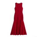Women's Elegant Sleeveless Patchwork Maxi Dress Knitted Pleated Long Mermaid Dress For Summer Office Commute Solid Color Slim Fit Red Brown Gown