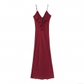 Women Sexy V Neck Ruffle Slip Dress Elegant Wine Red Chiffon Maxi Dress For Summer Party Dating Evening Clubwear Ladies Fashion Clothing