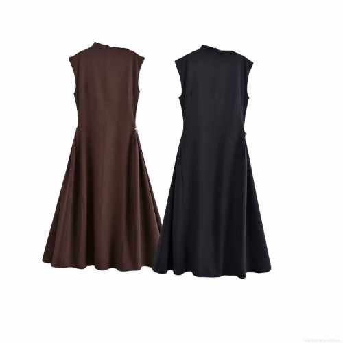 Elegant Sleeveless Maxi Dress For Women High Waist A-Line Side Metal Buckle Drape Polyester Spandex Blend Long Dress For Party Office Casual