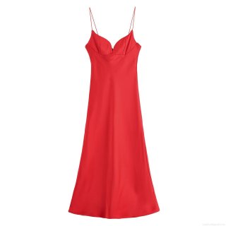 Women Sexy Satin Spaghetti Strap V-Neck Maxi Dress Silk Texture Backless Solid Color Summer Resort Party Elegant Long Slit Dress For Women