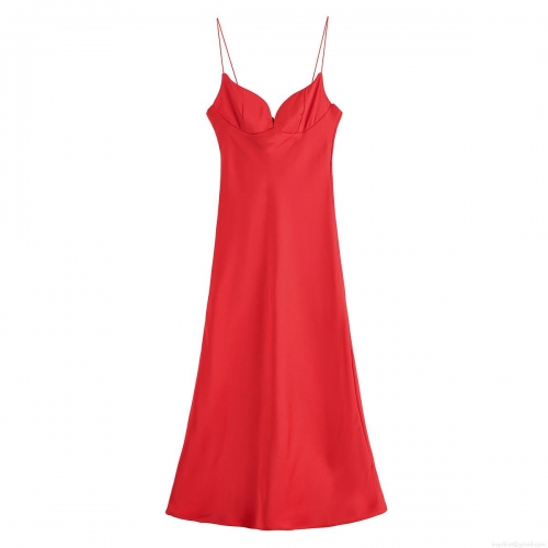 Women Sexy Satin Spaghetti Strap V-Neck Maxi Dress Silk Texture Backless Solid Color Summer Resort Party Elegant Long Slit Dress For Women