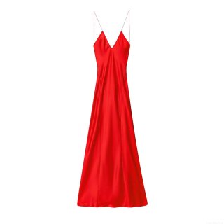 Sexy Backless Red Satin Maxi Dress Elegant Deep V-Neck Spaghetti Strap Silk Texture Long Evening Party Slip Gown For Women