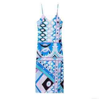 Women's Sexy Geometric Abstract Print Maxi Dress Spaghetti Strap V Neck Slim Fit Polyester Backless Long Socialite Party Resort Evening Summer Dress