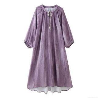 Women's Casual Loose Long Sleeve Maxi Dress Polyester Spandex Blend Solid Purple Dress With White Drawstring Round Neck A-Line Long Dress For Women Autumn Spring