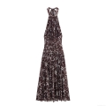 Women's Sexy Halter Neck Floral Printed Mesh Maxi Dress Ruched High Waist Slim Fit A-Line Long Dress Sleeveless For Summer Party Evening Vacation Brown Polyester Spandex