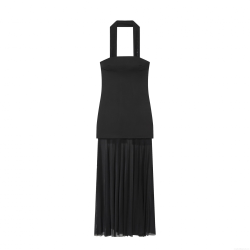 Women's Halter Neck Maxi Dress Sexy Mesh Patchwork Pleated Sleeveless Backless Elegant Party Long Dress For Ladies