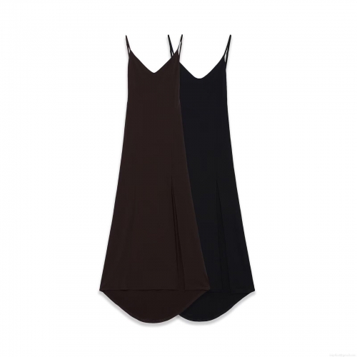 Elegant Women Sexy Deep V-Neck Backless Maxi Dress Elastic Polyester Sleeveless Sling High Slit Solid Color Long Evening Party Prom Dress