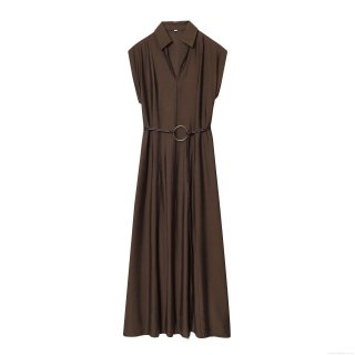 Women's Elegant Sleeveless Maxi Dress With Waist Belt Slim Fit V-Neck Solid Color Spandex Polyester A-Line Dress For Office Lady Party Casual Wear