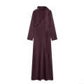Elegant Satin Scarf Neck Maxi Dress Long Sleeve V Neck Burgundy Bodycon Party Evening Gown For Women Socialite Style