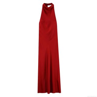 Women's Sexy Halter Neck Satin Maxi Dress Sleeveless Backless Evening Party Socialite Gown Solid Color Polyester Spandex Slim Long Dress