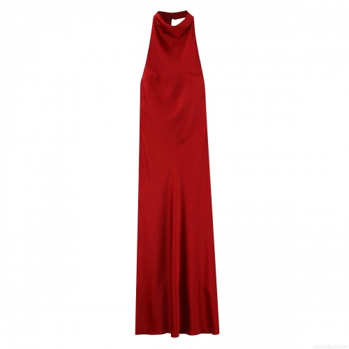 Women's Sexy Halter Neck Satin Maxi Dress Sleeveless Backless Evening Party Socialite Gown Solid Color Polyester Spandex Slim Long Dress