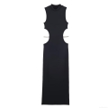 Women's Sexy Cutout Maxi Dress Elastic Polyester Slim Fit Sleeveless High Neck With Rhinestone Jewelry Decor For Party Banquet Club Socialite Style