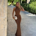 Women's Sexy Halter Neck Backless Maxi Dress Elegant Cutout Ruched Mermaid Bodycon Long Dress For Summer Beach Vacation Party