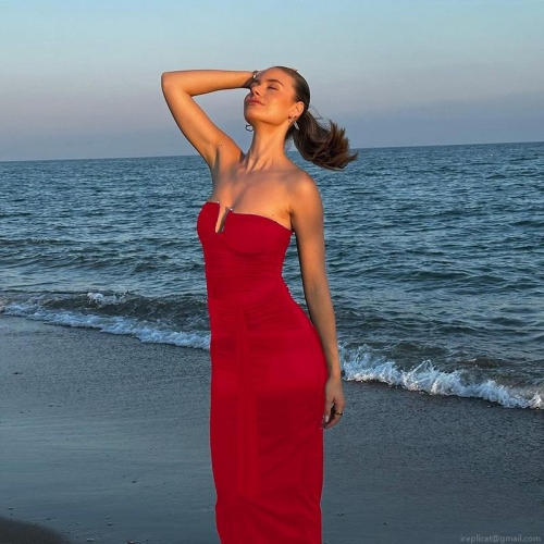 Sexy Tube Top Maxi Dress Polyester Spandex Slim Fit Backless Ruching Strappy Bodycon Party Evening Dress For Women Holiday Beach Wear