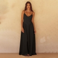 Women Sexy Backless Deep V Neck Camisole Maxi Dress Polyester Spandex Empire Waist A-Line Long Dress Minimalist French Style Summer Vacation Evening Party Wear Elegant Solid Color Flowy Sun Dress