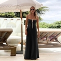 Women Sexy Resort Style Ribbed Knit Maxi Dress Camisole Sleeveless Lace-Up Hollow Out High Waist Bodycon Long Sundress For Summer Beach Vacation Party