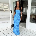 Women's Strapless Sexy Backless Floral Print Maxi Dress 2025 Summer Resort Style Slim Fit High Waist Polyester Spandex Long Dress For Beach Party