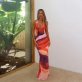 Women's Sexy Halter Neck Deep V Backless Bodycon Maxi Dress Abstract Artistic Print Sleeveless Polyester Spandex Long Dress for Summer Vacation Evening Party