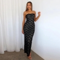 Women Sexy Backless Lace Splice Tube Top Maxi Dress Elegant High Waist Slit Bodycon Long Party Evening Dress Sleeveless Sheath Clubwear