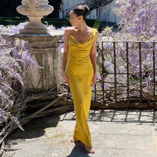 Sexy Backless Satin Maxi Dress Cowl Neck Spaghetti Strap Sleeveless Elegant Evening Party Long Slip Dress for Women