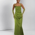 Women's Sexy Backless Satin Bodycon Dress Maxi Sling With Long Gloves Elegant Evening Party Prom Gown