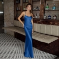 Women's Sexy Satin Maxi Dress Backless Spaghetti Strap Evening Party Gown Elegant Slim Fit Silk Like Sleeveless U-Neck Long Dress For Formal Event