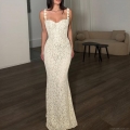 Women Sexy Lace Spaghetti Strap Maxi Dress Elegant Floral Shoulder Straps Bodycon Fish Tail Long Evening Dress For Party Vacation