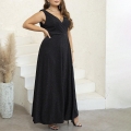 Plus Size Women Deep V Neck Sequin Evening Gown Sleeveless Maxi Dress Glitter Polyester Spandex Party Wedding Formal Prom Sexy Black Dress