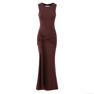 Women Sexy Backless Maxi Dress Rayon Spandex Ruched Twist Sleeveless Bodycon Long Dress Evening Party Clubwear Elegant Summer Sundress