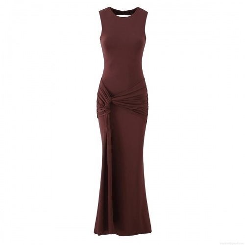 Women Sexy Backless Maxi Dress Rayon Spandex Ruched Twist Sleeveless Bodycon Long Dress Evening Party Clubwear Elegant Summer Sundress