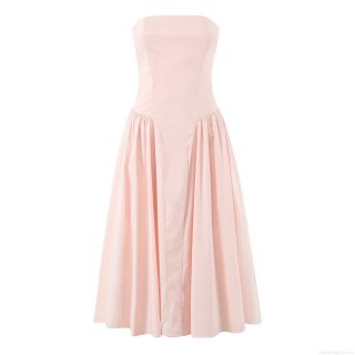 Women's Strapless Maxi Dress Back Lace-up Corset Polyester Cotton Spandex Blend Summer Party Evening Gown Off-shoulder A-line Pleated Dress