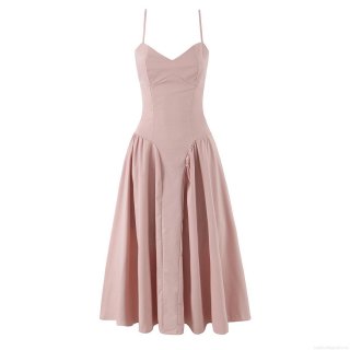 Women Sexy Camisole Maxi Dress Lace Up Backless Pleated Polyester Cotton Blend Dress For Dating Party Summer Vacation Beach Hot Girl Style