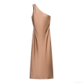 Elegant One Shoulder Satin Maxi Dress Asymmetric Backless Cut Out Sexy Silk Texture Evening Party Long Gown for Women High Slit Cocktail Dress Polyester Fabric