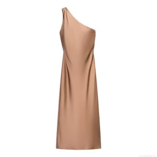 Elegant One Shoulder Satin Maxi Dress Asymmetric Backless Cut Out Sexy Silk Texture Evening Party Long Gown for Women High Slit Cocktail Dress Polyester Fabric