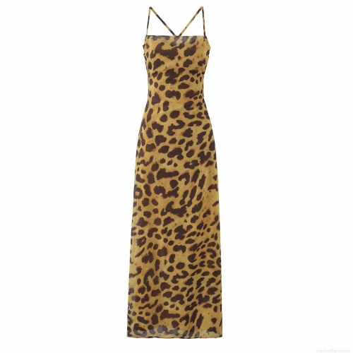 Women Sexy Backless Crisscross Strap Maxi Dress Elegant Floral Jacquard Leopard Polka Dot Sleeveless High Waist Party Evening Vacation Long Gown