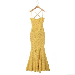 Women Sexy Lace Mermaid Maxi Dress Spaghetti Strap Backless Lace-Up Elegant Evening Party Dress Floral Crochet Long Gown For Women