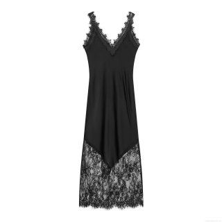 Women Sexy Lace Trim Satin Cami Maxi Dress V Neck Backless Sleeveless Spaghetti Strap Elegant Evening Party Long Dress For Ladies