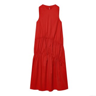 Women's Sleeveless Maxi Dress Sexy Backless High Waist Ruched Midi Dress With Drawstring Cotton Nylon Blend Red Party Evening Summer Vacation Sundress