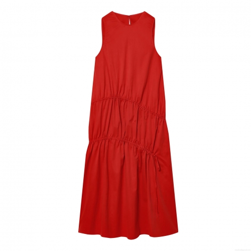 Women's Sleeveless Maxi Dress Sexy Backless High Waist Ruched Midi Dress With Drawstring Cotton Nylon Blend Red Party Evening Summer Vacation Sundress